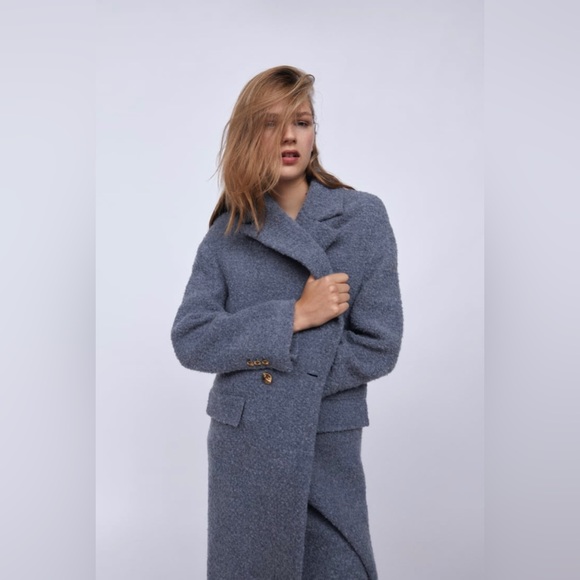 BNWOT Zara TEXTURED WEAVE COAT XS - Picture 3 of 6